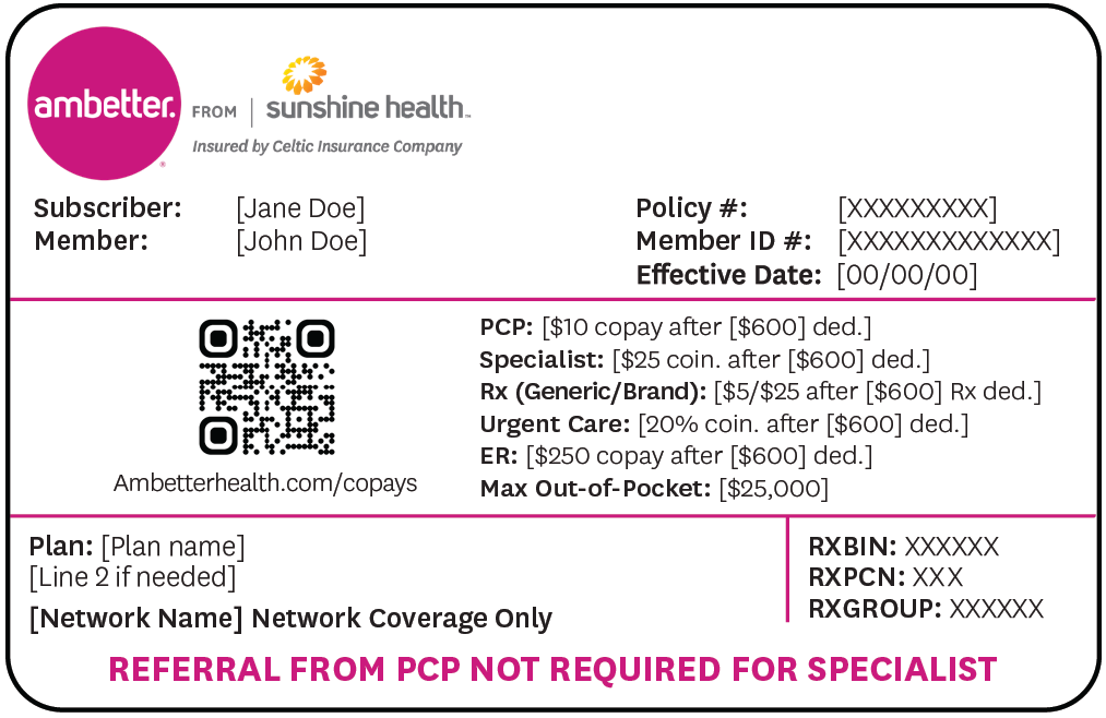 Ambetter from Sunshine Health member ID