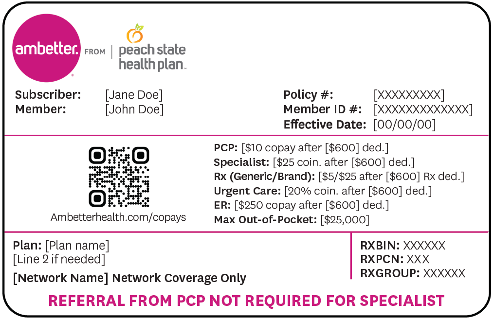 Ambetter from Peach State sample member ID card