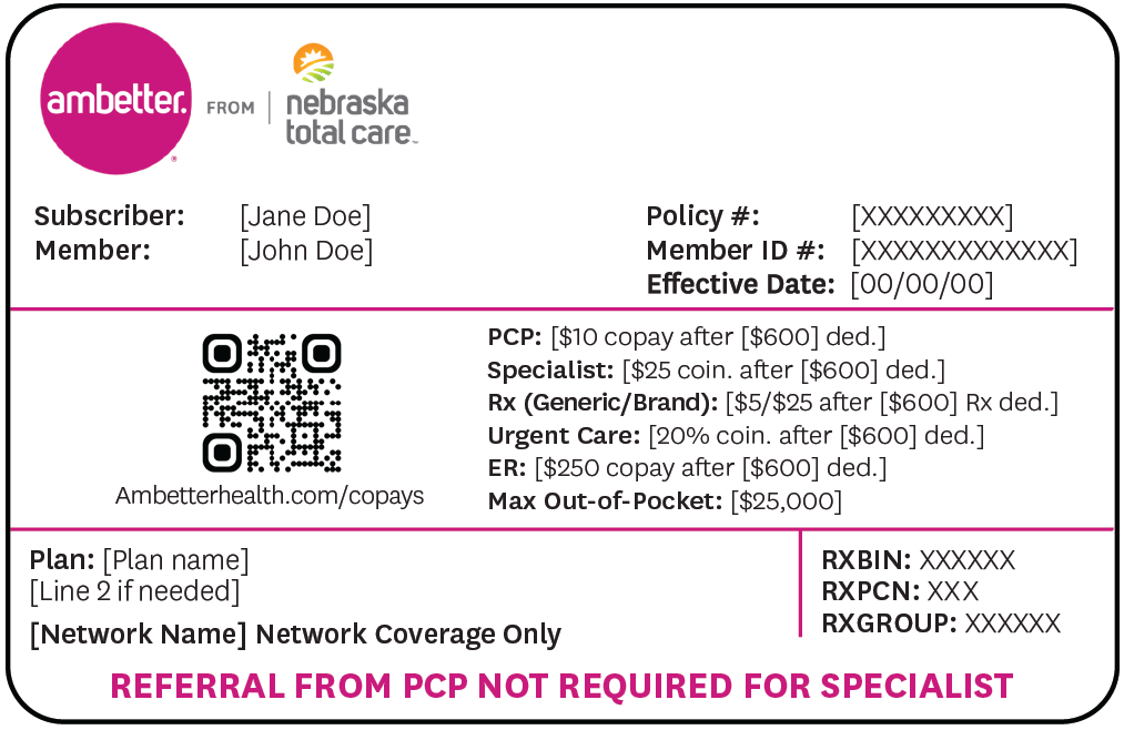 Ambetter from Nebraska TotalCare member card