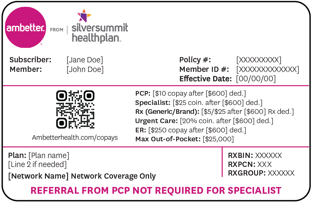 Ambetter from Silversummit Healthplan member ID card