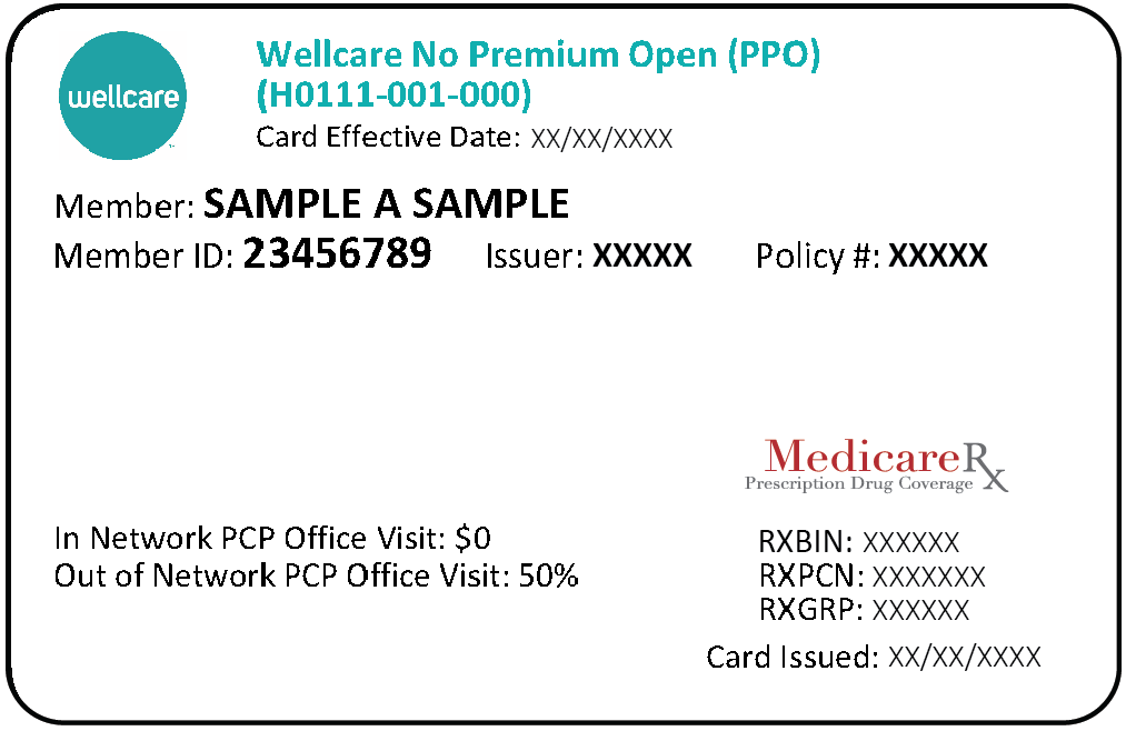Wellcare sample member ID card